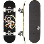 Magneto Beginner Skateboard - 27.5" X 7.75", Astronaut, 9-Ply Maple Double-Kick Concave Deck - 51mm 95A Wheels & ABEC-5 Bearings - Cruiser Board & Kid Skateboard