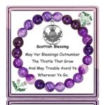 Sassenach Gift Scottish Thistle Bracelet,Celtic Thistle Charm Thistle Blessing Amethyst Beads Thistle Flower Jewelry,Scottish Thistle Jewelry for Women, no gemstone,