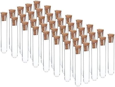 PATIKIL 5ml Plastic Test Tubes with Cork Stoppers, 40Pcs 75x12mm Tubes for Scientific Party Decoration Candy Bead Storage Bath Salt Lab Use, Clear