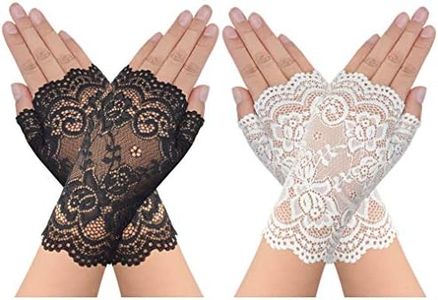 obmwang 2 Pairs Women's Lace Gloves Fingerless Floral Gloves Bridal Prom Gloves for Wedding Party Costume Accessories, Black,white