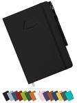 Tasalas A5 Notebook and Pen - 200 Lined Pages Journal Notepad, 80 GSM, Black Notebook A5 with Soft PU Cover, Elastic Loop, Pen Holder, Expandable Pocket - Note Book for Writing and Note-Taking