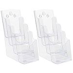 Belle Vous 2 Pack of Clear Acrylic Plastic Brochure Holder - 4Tier Counter/Desktop & Wall Mounted Portrait Display Stand - Trifold Literature Booklet, Leaflet, Menu, Flyer, Magazine & Pamphlet Holders