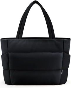HOTOR Puffer Tote Bag for Women, Nurses - Multi-Pocket Lightweight Bag for Work - Quilted Handbag for Travel and Gym, Black, 20.1" x 6.7" x 13.4"