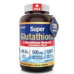 Herba Glutathione Supplement 500mg - 120 Vegetable Capsules | L Glutathione Reduced Active Form | Super Glutathione 500mg Capsule for Antioxidants | >98.5% Purity | Made in Canada