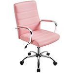 Yaheetech Office Chair Leather Computer Desk Chair Adjustable Swivel Chair PC Task Chair with Arms and Back Support for Home Study Work Pink