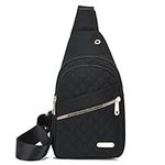 Estwell Sling Bag Chest Bag Small Cross Body Bag with Headphone Hole Casual Shoulder Bag Handbag Lightweight Fashion Daypack for Women Ladies Girls, Black