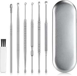 6PCS Ear Care Earwax Cleaner Scoop Removal Kit-Stainless Steel Ear Pick Remover Curette Tools with Storage Box and Clean Brush