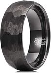 THREE KEYS JEWELRY Men Hammered Wedding Bands Tungsten 8mm Carbide Ring with Jewels Brushed Infinity Unique for Him Black Size 10