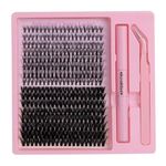 All In One 15 Minutes Eyelash Extension Kit Individual Cluster Lashes Set DIY Long Natural 3D Eyelash with Eyelash Glue, Eyelash Bonder And Tweezer Reusable Easy To ApplyTwo Different Thickness 20D and 50D Length 8mm - 16mm