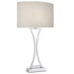 Polished Chrome Modern Concave Curved Table Lamp with Cream Oval Micro Pleat Shade | 53cm Height | 1 x ES E27 Lamp Bulb Required (Not Included) | Inline Switch | UK Approved | Contemporary Design