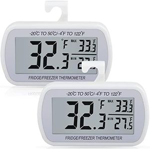 AEVETE 2 Pack Waterproof Digital Refrigerator Thermometer Large LCD, Freezer Room Thermometer with Magnetic Back, No Frills Easy to Read