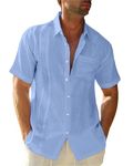 LVCBL Mens Linen Shirts Mens Shirts Short Sleeve Breathable Business Travel Light Blue XL