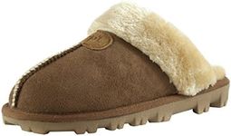 CLPP'LI Womens Slip on Faux Fur Warm Winter Mules Fluffy Suede Comfy Slippers-Tan-10