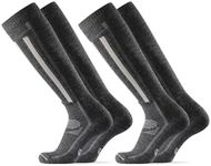 DANISH ENDURANCE Merino Wool Thermal Ski Socks, Shin Padding, Warm 1 Pack, Grey, Large