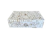 home decore crafts handmade Mother of Pearl Inlay Decorative Box White Floral, white coior MOP Box, Beautiful, Handmade and Luxurious Mother of Pearl Inlay Wooden Jewellery Box