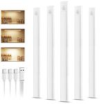 5 Pack 40CM Rechargeable Under Cupboard Kitchen Lights, Dimmable Warm Cabinet Light Type-C Charging, LED Motion Sensor Lights Indoor, Magnetic Stick Wireless Light for Shelf Stairs Wardrobe Closet
