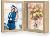 ZEEYUAN 5x7 Picture Frames Double Hinged MDF Wood Shadow Box Display Case, 5x7 Rustic Photo Frame with Glass Front Stand Vertical on Tabletop