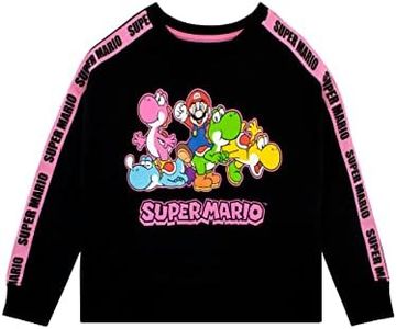 SUPER MARIO Sudadera Recortada de Videojuego para Niñas Jersey de Mangas largas Infantil 8-9 años Negro