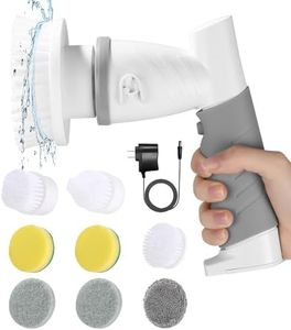 Elektrische Reinigungsbürste Schnurlos, Reinigungsbürste Elektrisch mit 8 Austauschbaren Bohrbürstenköpfen, Elektrische Bürste Zum Putzen mit Griff, Electric Spin Scrubber für Bad Küche Auto (Grau)