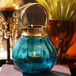 Pure Home + Living Teal Hammered Glass Lantern Tea Light Holder