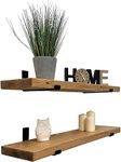 Handcrafted Rustic Wooden Shelves Wall-Mounted Floating Shelves with Seated Black L Brackets, Made from Reclaimed Timber - Ideal for Bathroom or Living Room Decor (Set of 2, 70 cm Long)