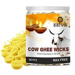 SATVIK 50 Pc Pure Cow Ghee Wicks for Puja (Upto 30 Mins) Ghee Diya Pooja Home and Mandir. Nitya Pujan Readymade Ghee Diya Pujan Indian Housewarming Return Gift Items Accessories. Diwali Cotton Wicks