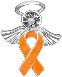 10 Pack Leukemia Awareness Orange Ribbon Angel Pins, Bulk Pack of Pins for Fundraising, Events