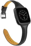 TOYOUTHS Leather Strap Compatible with Fitbit Versa/Versa 2 Bands Women Men Slim Genuine Leather Wristbands Replacement for Versa Lite Edition/Versa SE Classic Accessorie (Black)