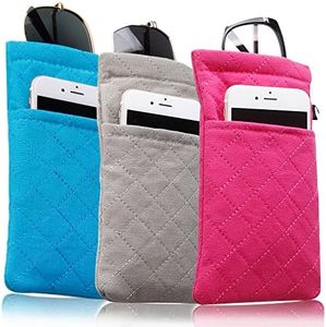 DQbhzh Soft Eyeglass Cases for Women Men Double Eye Glass Case Squeeze Top Eyeglasses Case Sunglass Pouch with Microfiber Clean Cloth Dual Travel Glasses Sleeve 3 Pack Light Grey+Hot Pink+Blue