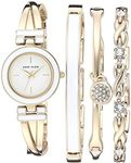 Anne Klein Women's Bangle Watch and Premium Crystal Accented Bracelet Set, Gold/White, AK/3284WTST