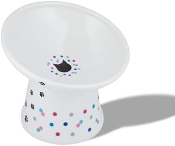 Necoichi Raised Cat Food Bowl – Ceramic Elevated 15° Tilted Cat Bowl for Whisker & Neck Fatigue Dishwasher Microwave Safe – Non-Slip Anti Vomiting Ergonomic Design (Colorful Dots, Extra Wide Tilted)