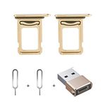 2Pcs for iPhone 12 Pro Dual SIM Card Tray Replacement for iPhone12 Pro Nano Dual SIM Card Tray Slot Holder Adapter +USB-C Female to USB-A Male Adapter + 2Pcs Eject Pin… (Gold)