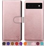 SUANPOT for Google Pixel 6A case with [Credit Card Holder][RFID Blocking],PU Leather Flip Book Protective Cover Women Men for Pixel 6A Phone case Rose Gold