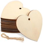 50Pcs Love Heart Shape Wooden, Heart Wood with Hole Ropes Tags Paintable Wooden Heart Shaped Hanging Ornaments for Wedding Birthday Party DIY Decorations