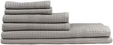 GILDEN TREE Waffle Towel Set Quick Dry Thin | 2 Bath Towels | 2 Hand Towels | 2 Washcloths, Classic Style (Pewter)