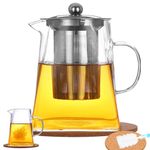 AODIGEGE Square Glass Teapot with Infuser, 950ml Tea pot, Teapot Cork Coasters, Bottle Cleaning Brush, Borosilicate Glass Teapot for Stovetop Safe,Glass Teapot for Blooming Tea,Loose Tea,Flowering Tea