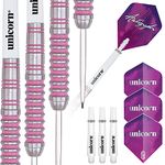 Unicorn Steel Tip Darts Set | Autograph Series Style 1 | 80% Natural Tungsten Barrels with Pink Accents | 24 g