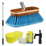 STAR BRITE Premium Brush Combo Comes With Heavy Duty Extending 3' - 6' Handle with 8" Synthetic Wood Brush, Boat Hook Attachment + Bonus Extras - Blue, Medium (‎040177)