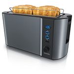 Arendo - Frukost 4 slice long slot toaster - double wall housing – with warming rack – 6 browning settings – auto bread centring – reheat defrost cancel function– remaining time display