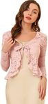 Allegra K Women's Tie Front Crop Cardigan Ruffled Hem Floral Lace Sheer Shrug Top Pink Small