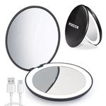 wobsion Rechargeable Compact Mirror,1x/10x Magnification Compact Mirror with Light,Dimmable Led Travel Makeup Mirror,Portable Mirror for Handbag,Purse,Handheld 2-Sided Mirror,Gifts for Girls,Black