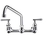 KWODE Commercial Sink Faucet with 10” Swivel Spout 8 Inch Center Wall Mount Kitchen Faucet for Restaurant Industrial Sinks 2 Handles 1 or 2 Compartment Prep & Utility Sink Faucets Chrome Finish