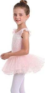 MdnMd Fly Short Sleeve Lace Dance Ballet Tutu Leotard Ballerina Outfit for Toddler Girls, Ballet Pink, 4-6 Years