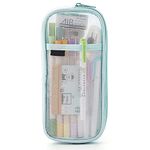 Grid Mesh Pen Pencil Case Clear Big Capacity Pencil Bag Pouch Pen Case Holder Stationery Desk Organizer Travel Makeup Bag with Zipper for Boys Girls College School Students and Office Supplies (Green)