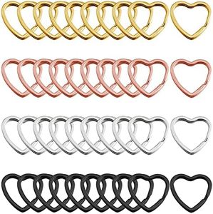 40pcs Heart Shape Key Ring Creative Flat Key Ring Metal Split Key Rings Heart Nickel Plated Silver Steel Split Ring for Home Car Office Organization,Key Accessories Connector Keychain(4 Colors)