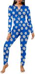 Ekouaer Women's Button Onesie Pajamas Bandage One Piece Long Sleep Romper Pajama Bodysuit Jumpsuit Bodycon XS-XXL