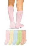 LA Active Baby Toddler Knee High Grip Socks - 5 Pairs - Non Slip/Skid Cable Knit (Pastels, 6-12 Months)