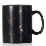 SHOWFULL 22oz Luxury Gold Pattern Inlay Exter Large Coffee Mug, 650ml Classic Ceramic Marble Tea Cup with Handle for Men Women, Matte Black