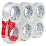 BOMEI PACK Packing Tape Clear, Heavy Duty Moving Mailing Shipping and Storage Tape, 2.4mil 1.88" x 100m, 6 Rolls with Tape Dispenser