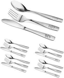 24 Piece Stainless Steel Kids Cutlery Child and Toddler Safe Flatware Kids Silverware Kids Utensil Set Includes 8 Knives 8 Forks 8 Spoons Total of 8 Place Settings Ideal for Home and Preschools